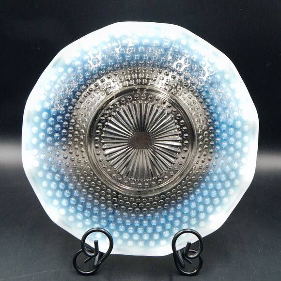 Anchor Hocking Moonstone Hobnail Opalescent Sandwich Plate 10-3/4 Inch Ruffled - Picture 2 of 9